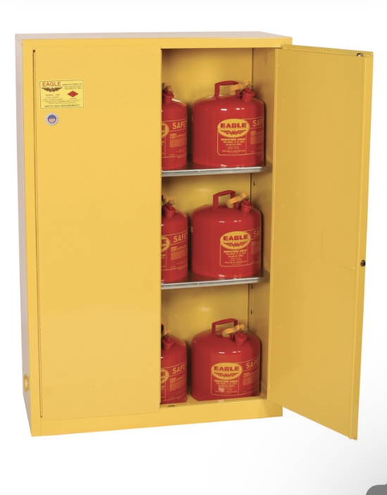 45 gallon flammable liquid safety cabinet 18-gauge steel 2 doors 2 shelves