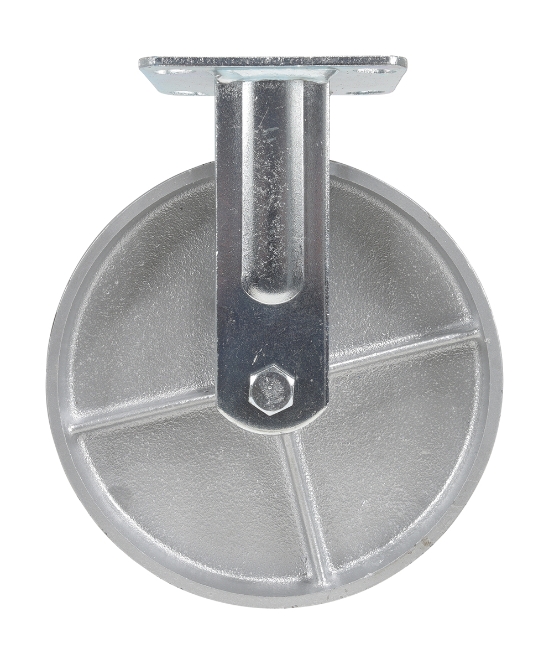 Cast iron steel rigid caster 8 inch diameter 2 inch width 1760 lb capacity zinc plated