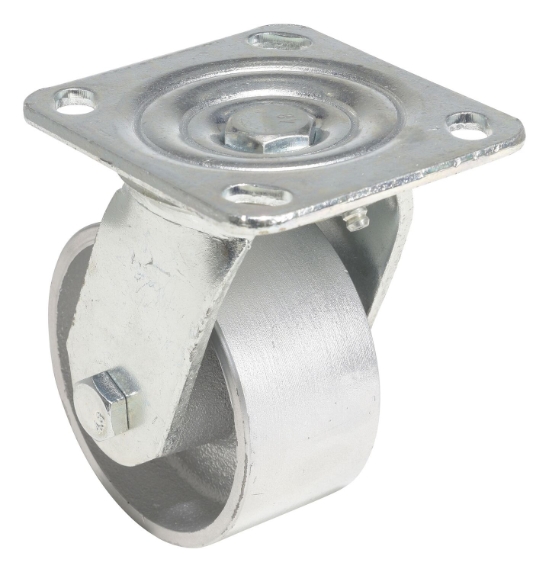 Cast iron steel swivel caster 4 inch diameter 2 inch width 1102 lb capacity zinc plated