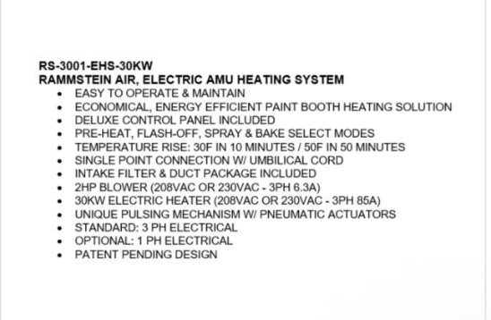 Electric paint booth heating system RS-3001 208V 3-phase 30KW