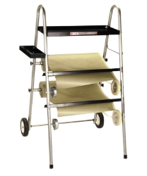 Autobody mobile paint masker rolling station for masking paper and tape dispensing