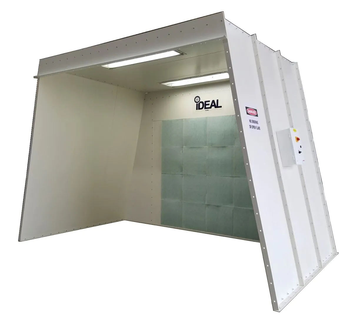 Commercial open front paint spray booth A-frame design for industrial batch finishing