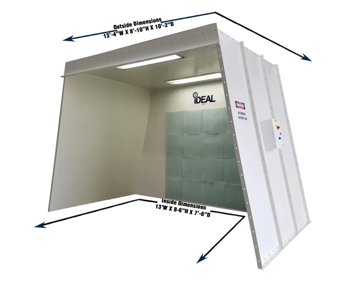 Commercial open front paint spray booth A-frame design for industrial batch finishing