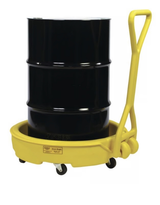 Plastic drum dolly with handle for 30 55 95 gallon drums HDPE 1260 lb capacity locking casters