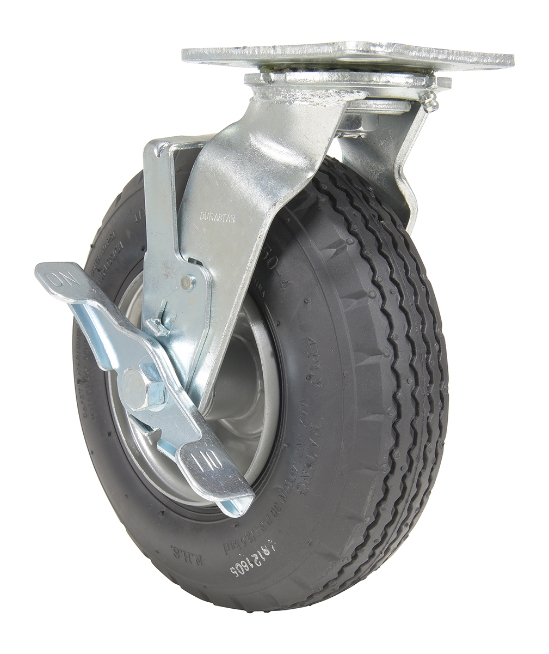 Pneumatic swivel with brake caster 8 inch diameter 3 inch width 250 lb capacity