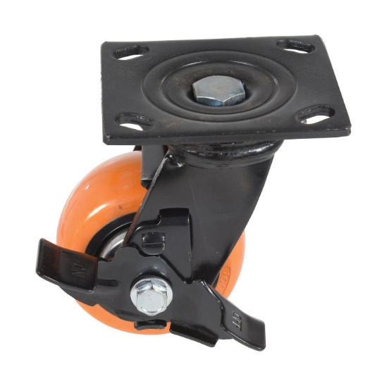 Polyurethane swivel caster with brake 4 inch 2 inch 551 lb non-marking zinc plated