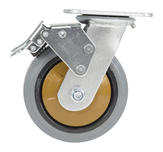 Rubber swivel with total brake caster 6 inch diameter 2 inch width 771 lb capacity