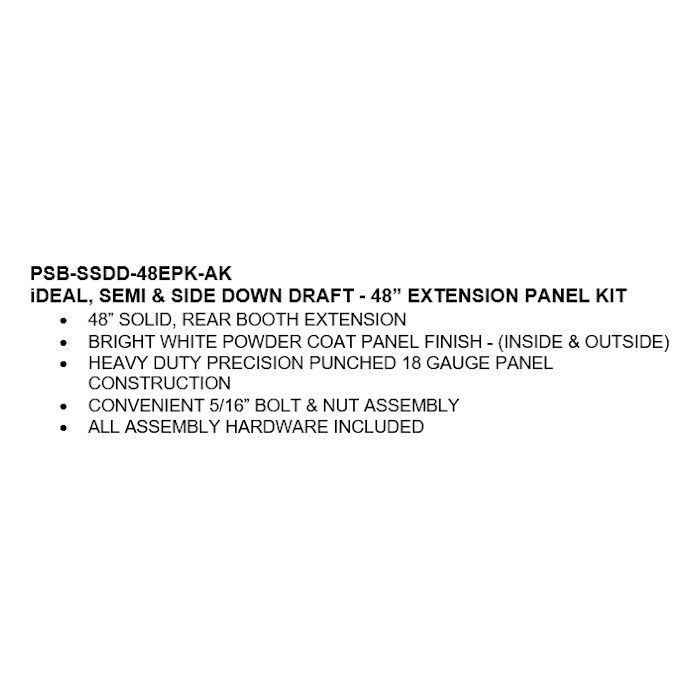 Semi downdraft and side downdraft paint booth 48 inch extension panel kit