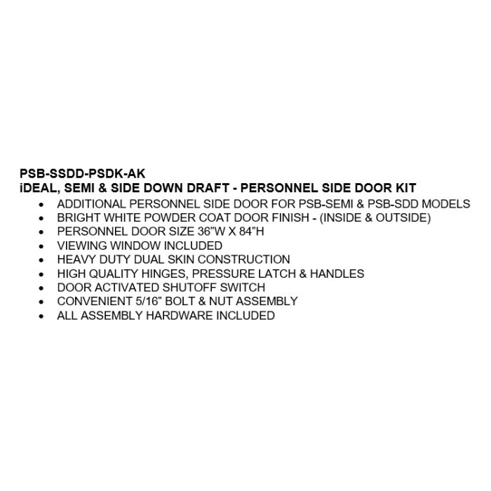 Semi downdraft and side downdraft paint booth personnel side door kit with viewing window