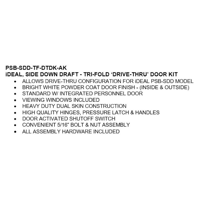 Side downdraft paint booth rear tri-fold drive-thru door kit with tempered glass and white finish