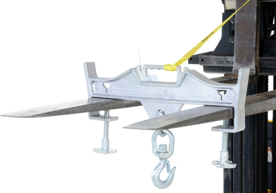 Steel double swivel hoist hook for fork truck 3 x 23 x 21.625 inch 10000 lb capacity zinc plated