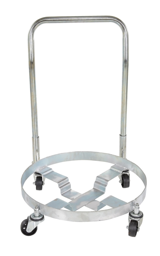 Steel quad drum dolly with handle 1200 lb capacity for 5 gallon pails and 55 gallon drums
