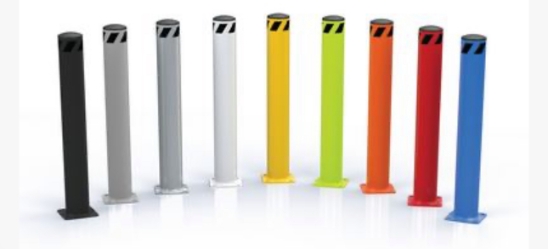 Steel pipe safety bollard 24 inch tall 5.5 inch diameter powder coated safety yellow