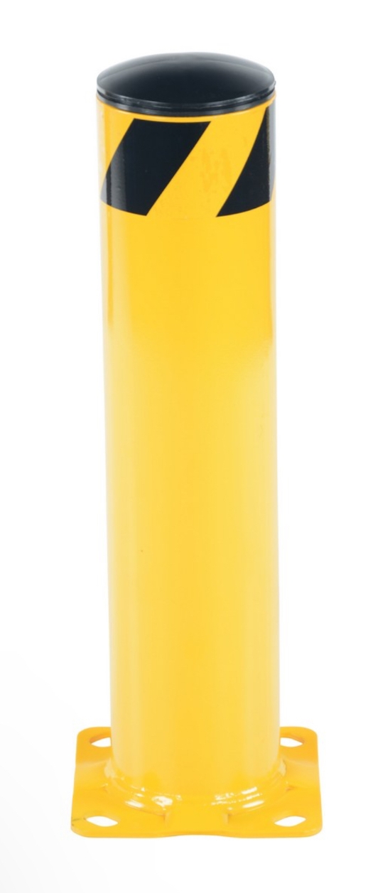 Steel pipe safety bollard 24 inch tall 5.5 inch diameter powder coated safety yellow