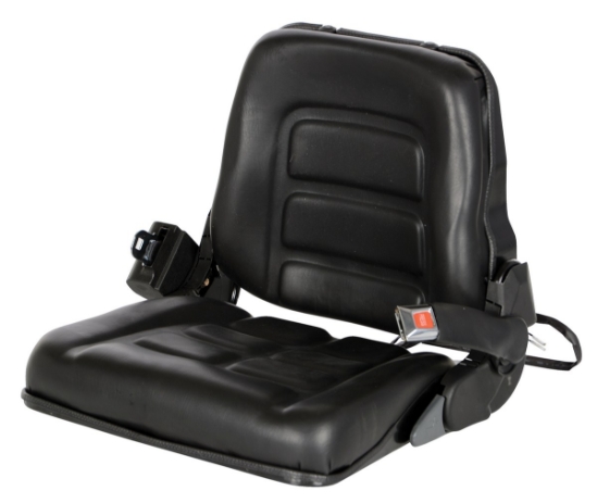 Vinyl fork truck seat with seat belt 19 x 21.5 x 7 inch low profile universal mount