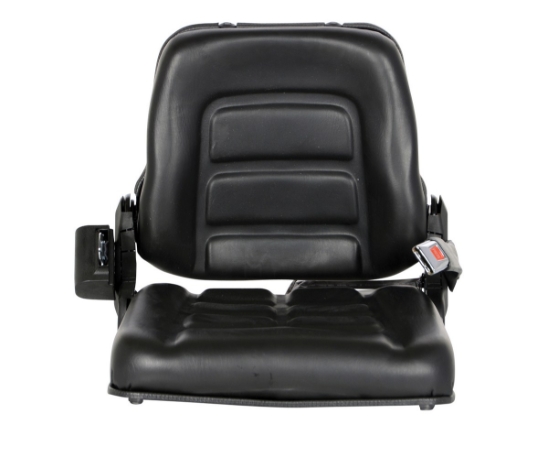 Vinyl fork truck seat with seat belt 19 x 21.5 x 7 inch low profile universal mount