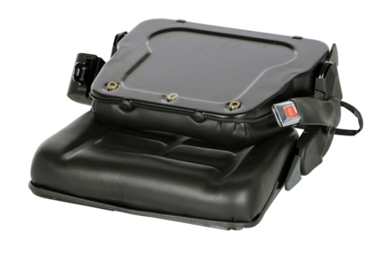 Vinyl fork truck seat with seat belt 19 x 21.5 x 7 inch low profile universal mount