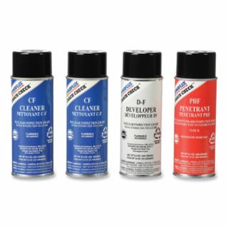 Dynaflux visible red-dye penetrant test kit standard grade with developer penetrant and cleaners