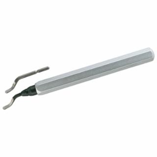 Swivel head deburring tool with metal handle for removing burrs from cut metal and drilled holes