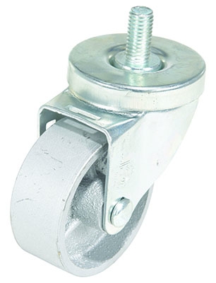Cast iron stem swivel caster 3 inch diameter 1 inch width 350 lb capacity threaded stem