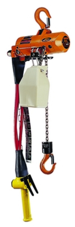Steel air powered chain hoist 10 ft lift 500 lb capacity orange finish