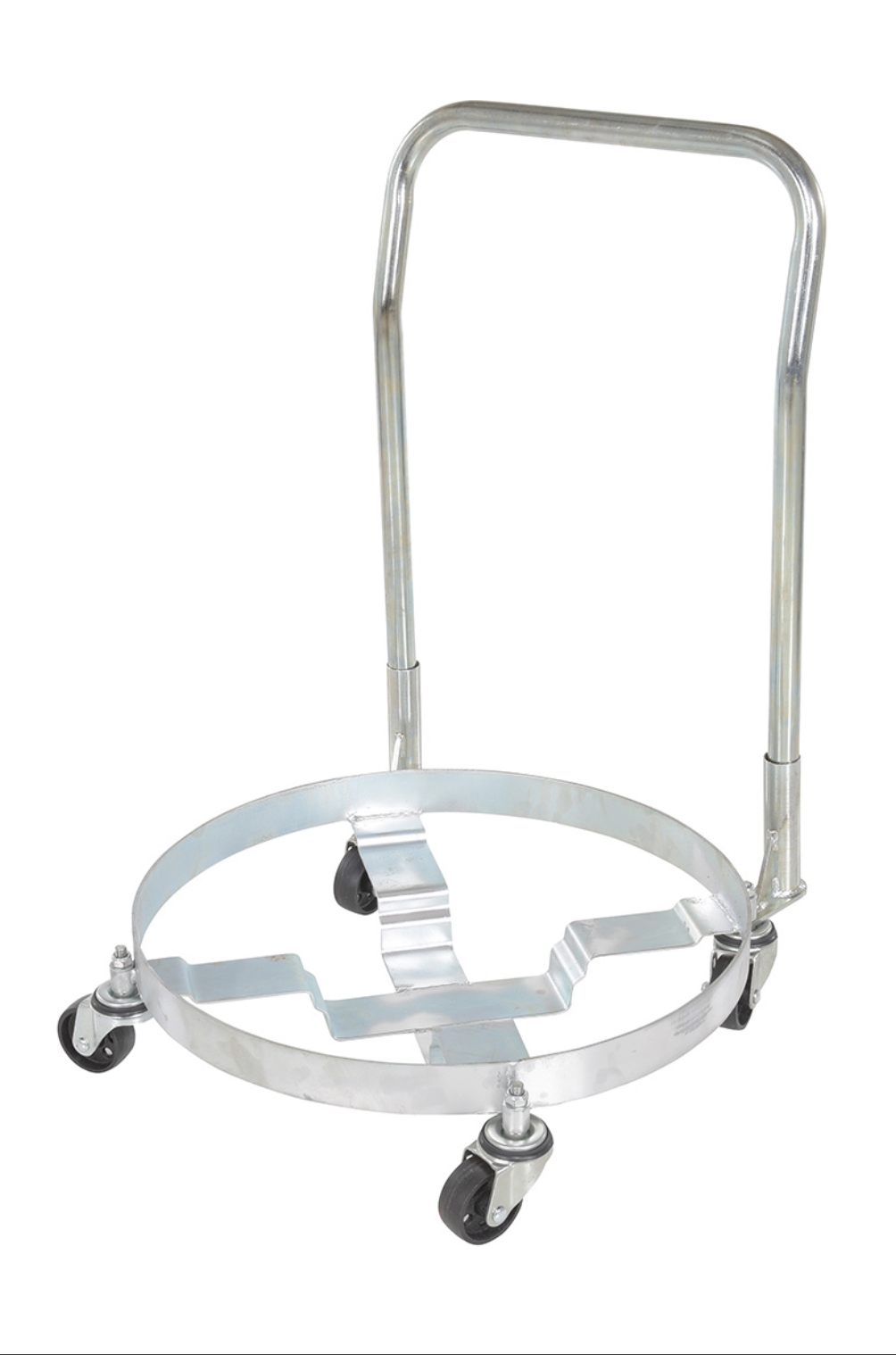 Steel quad drum dolly with handle 1200 lb capacity for 5 gallon pails and 55 gallon drums