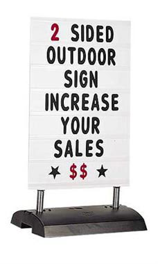 Spring base sidewalk sign with weighted plastic base and double-sided changeable letter panel for business advertising
