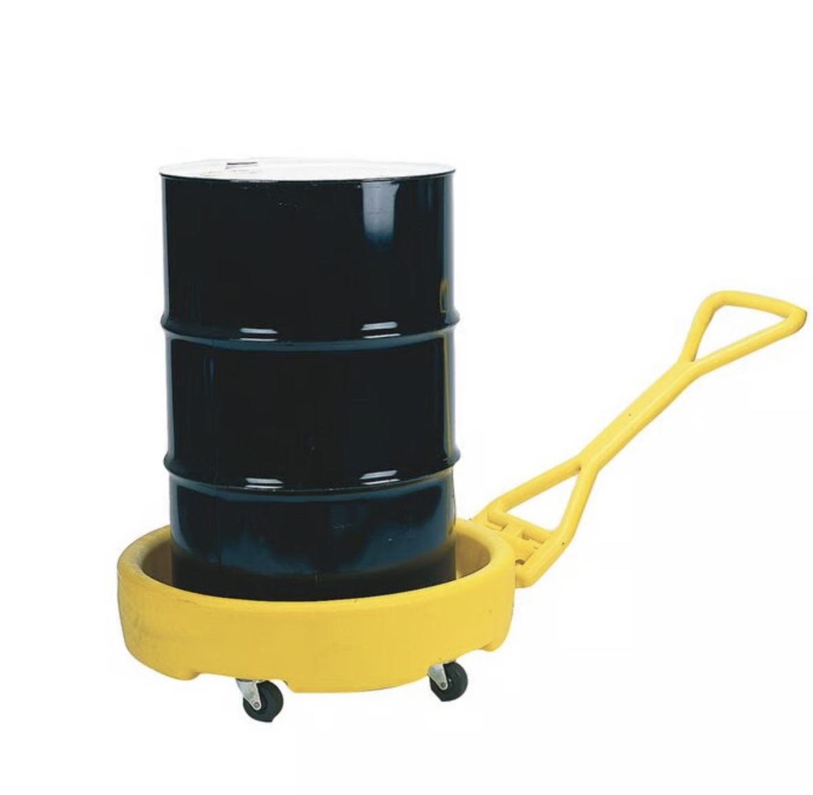 Plastic drum dolly with handle for 30 55 95 gallon drums HDPE 1260 lb capacity locking casters