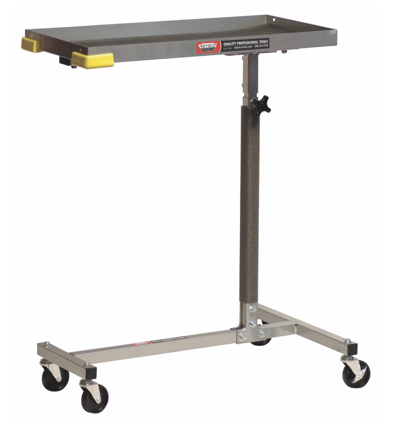 Mobile tool tray on casters with powder coated steel frame for under hood service