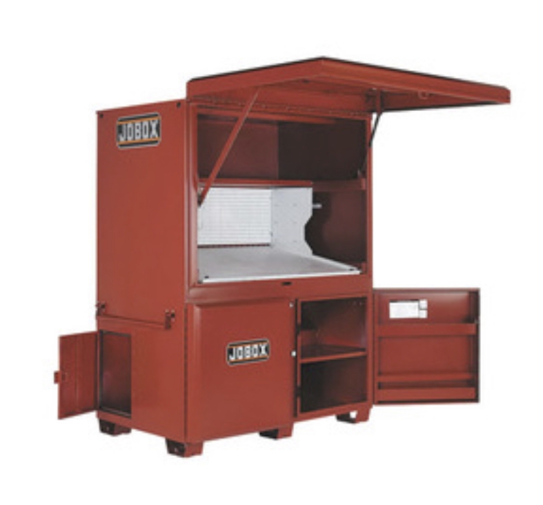 Jobox 104 cubic foot brown steel jobsite field box with lockable desk top and storage