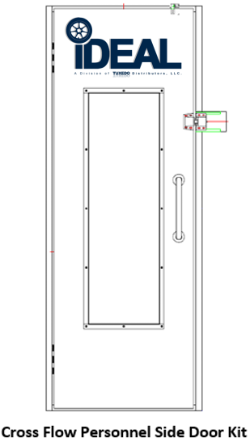 Cross flow paint booth personnel side door kit with white powder coated finish and viewing window