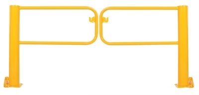Steel swivel dock gate pair for 9 foot door opening safety yellow powder coat